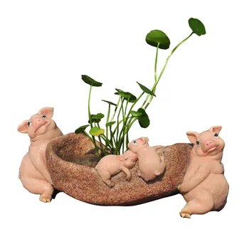 

Cute Animal Fairy Garden Figurin Resin Pig Flower Pot Miniature Statue Arts And Crafts Water Culture Mini Vase Home Decor A726