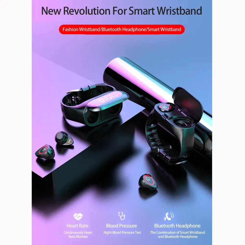 0.96 inch Screen Bluetooth 5.0 Smart Bracelet Band Bluetooth Earphone Sport Call Reminder Heart Rate Blood Pressure Monitoring