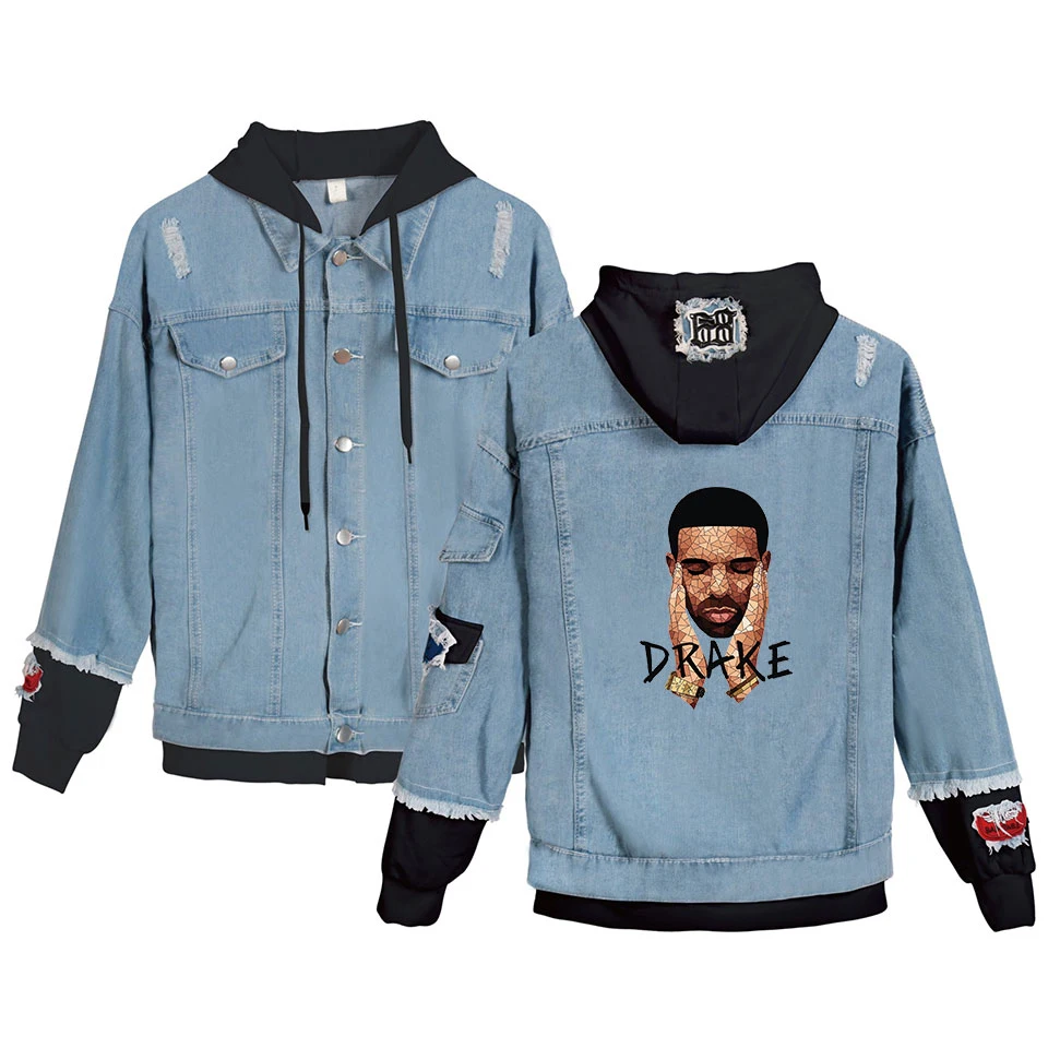 Drake мужской звездный человек повседневные толстовки унисекс ковбой поддельные два предмета Толстовка отверстие джинсовые куртки