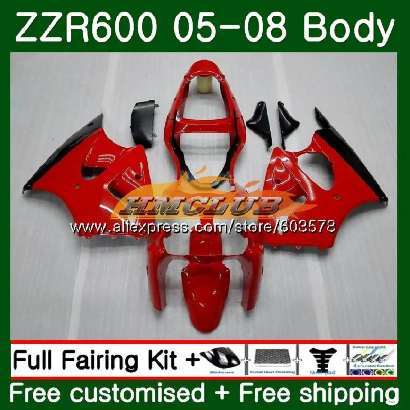 Корпус для KAWASAKI ZX600 600CC ZZR600 05 06 07 08 красное глянцевое пресс-107CL. 141 ZX600CC ZZR-600 ZZR 600 2005 2006 2007 2008 OEM обтекатели - Цвет: No. 1