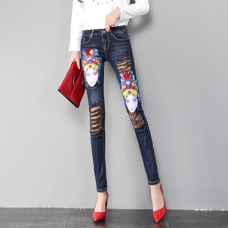 Calsas джинсы Feminina осень зима женские новые джинсы для лица ломаются узкие брюки модный тренд рваные джинсы Spodnie Damskie