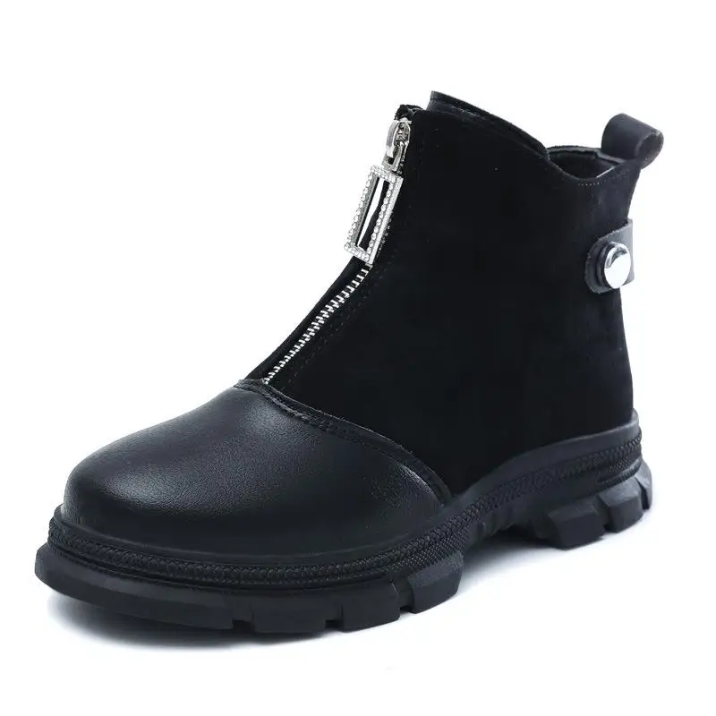 Winter Girls Boots Princess Fashion Ankle Boots Little Kids Shoes PU Leather Waterproof Martin Boot Cotton Warm Children Boots - Цвет: Black