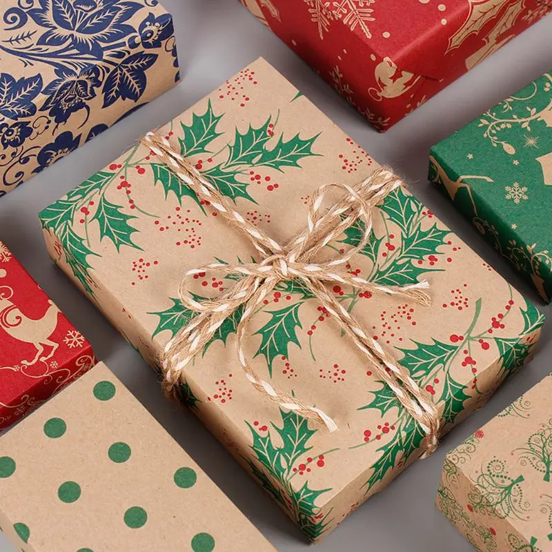 5 шт Рождественская оберточная бумага в рулоне крафт подарочная оберточная бумага Подарочный пакет из крафт-бумаги Y1AB