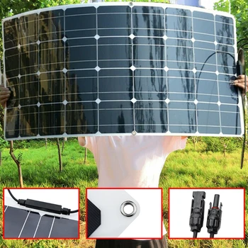 

100W Solar Panel 16V 6.25A Flexible smooth PET plate 32 CELLS Monocrystalline silicon for travel camping pv RV car boat hiking