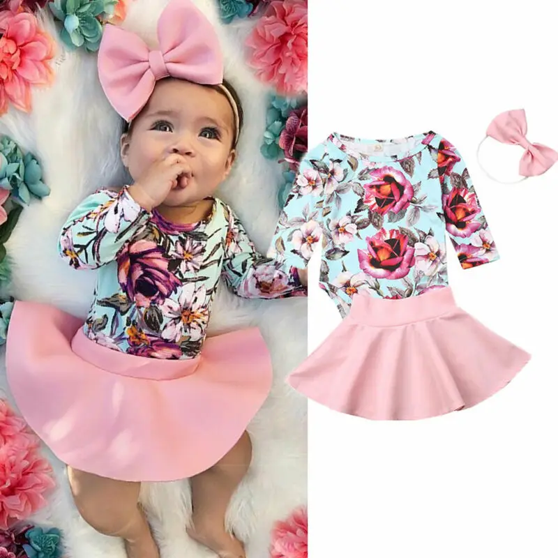 

New 0-3Years Summer Infant Clothes Baby Girl Floral Long Sleeve Romper Kids Jumpsuit Girls Mini Skirt Outfit Kid Clothes Set