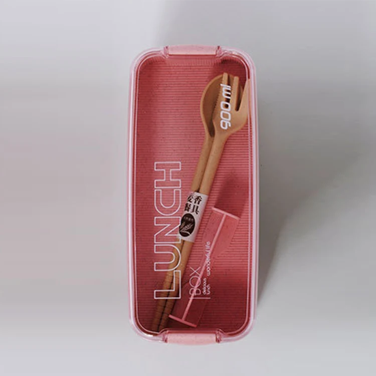 Pink 900 мл здоровый материал Ланч-бокс 3 слоя пшеничной соломы Bento коробки микроволновая посуда контейнер для хранения продуктов Ланчбокс - Цвет: Pink