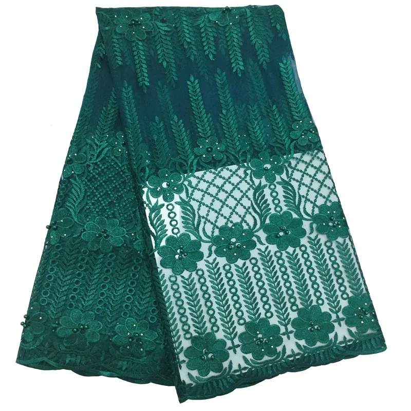 2020 Latest Nigerian Green Laces Fabrics with Beads High Quality African French Tulle Lace Fabric For Woman Wedding Dress | Аксессуары