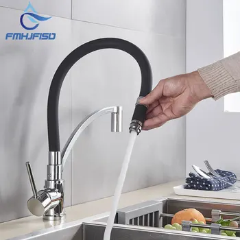 

Chrome Kitchen Sink Faucet Hot Cold Mixer Crane Tap Black Rubber Rotation Pull Down Kitchen Mixer Crane Tap