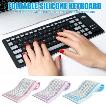 

Foldable Silicone Keyboard USB Wired Flexible Soft Waterproof Keyboard Home Office QJY99