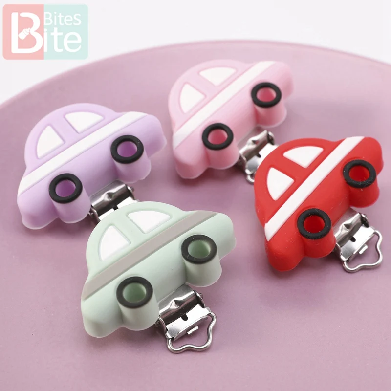 Bite Bites 1PC Baby Pacifier Clips Silicone Cartoon Car Clip Soother Holder DIY Infant Pacifier Nipples For Baby Teether Product