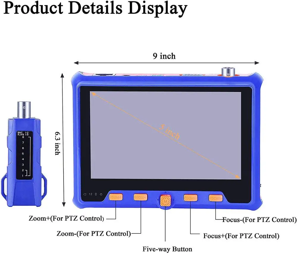 5 Inch Coaxial 4 In 1 HD CCTV Camera Tester Monitor AHD CVI TVI 8MP 5MP UTP Tester PTZ Control VGA HDMI Input 12V output