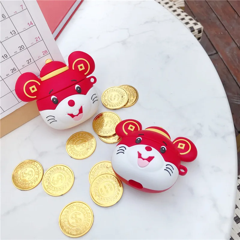 Для Airpods 1 2 Bluetooth Airpod Box чехол для наушников мультяшный новогодний красный Lucky mouse силиконовый чехол для Airpods Pro 3 Аксессуары