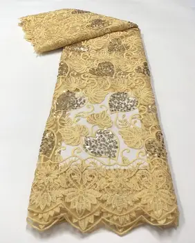 

african sequined lace fabric 2020 high quality lace fashion embroidery cotton lace latest french NET cord lace 5yards