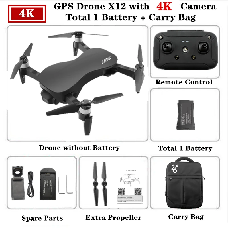Радиоуправляемый gps дрон 4K JJRC X12 квадрокоптер дроны с 5G WiFi 4K HD камера оптический поток бесщеточный квадрокоптер 25 минут время полета дрон - Цвет: Black-4K-1