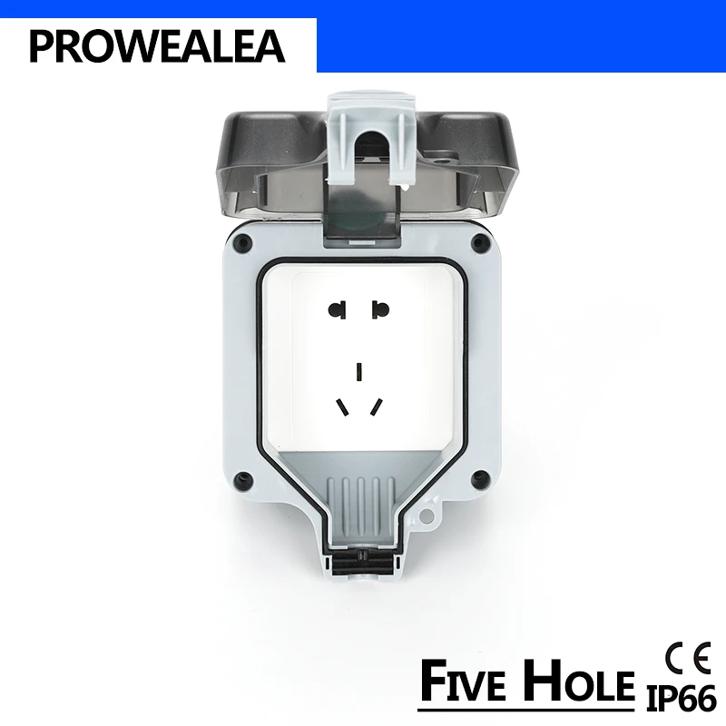 Waterproof Socket IP66 Weatherproof Socket Outdoor Wall Power Socket Switch Five Hole Standard Electrical Outlet Grounded