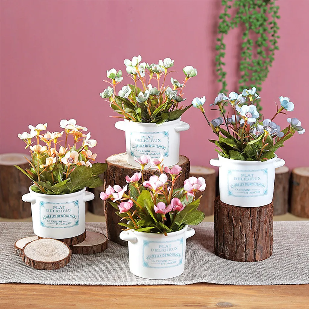 Ceramic Pots Artificial Plants Potted Living Room Desk Decorative Flower Tabletop Flower Pot Home Wedding Bedroom Decoration