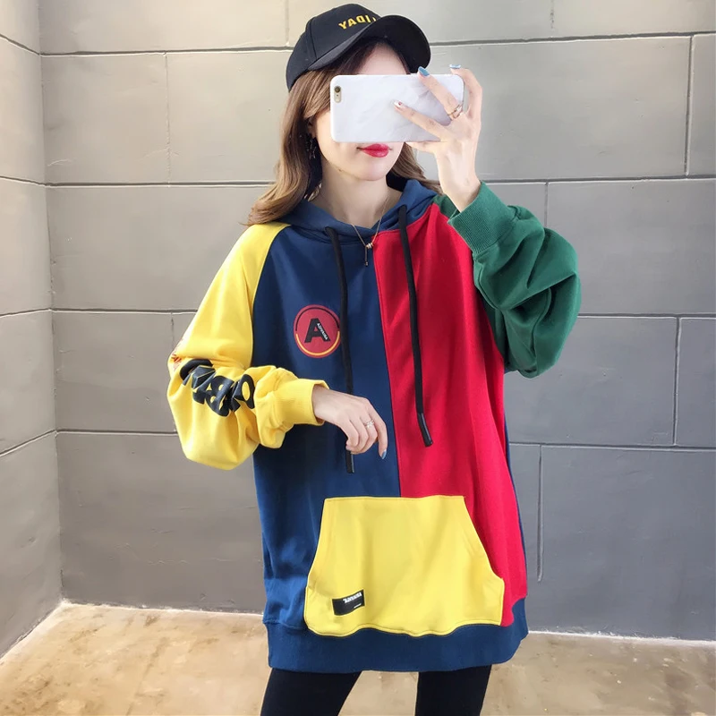 Новые негабаритные толстовки для женщин осень 2019 тонкий хит цвет Harajuku Толстовка