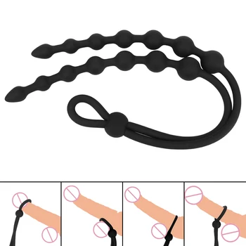 3 In 1 Sex Toy For Men Butt Plug Anal Beads Penis Ring Sex Whip Delay Ejaculation Exerciser Masturbator 18+ Adult Erotic Product 2