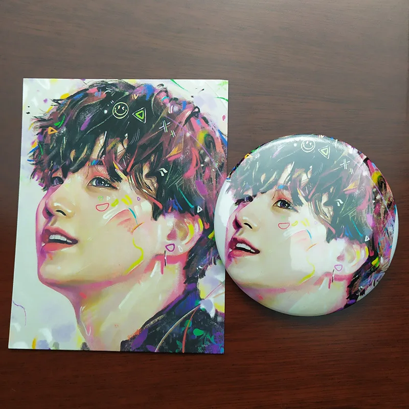 SUGA Kpop Bangtan мальчики 58 мм зеркало карманное зеркало ЛОМО карта макияж зеркальная живопись карта душа Persona JUNG KOOK JIN FH238 - Цвет: SUGA