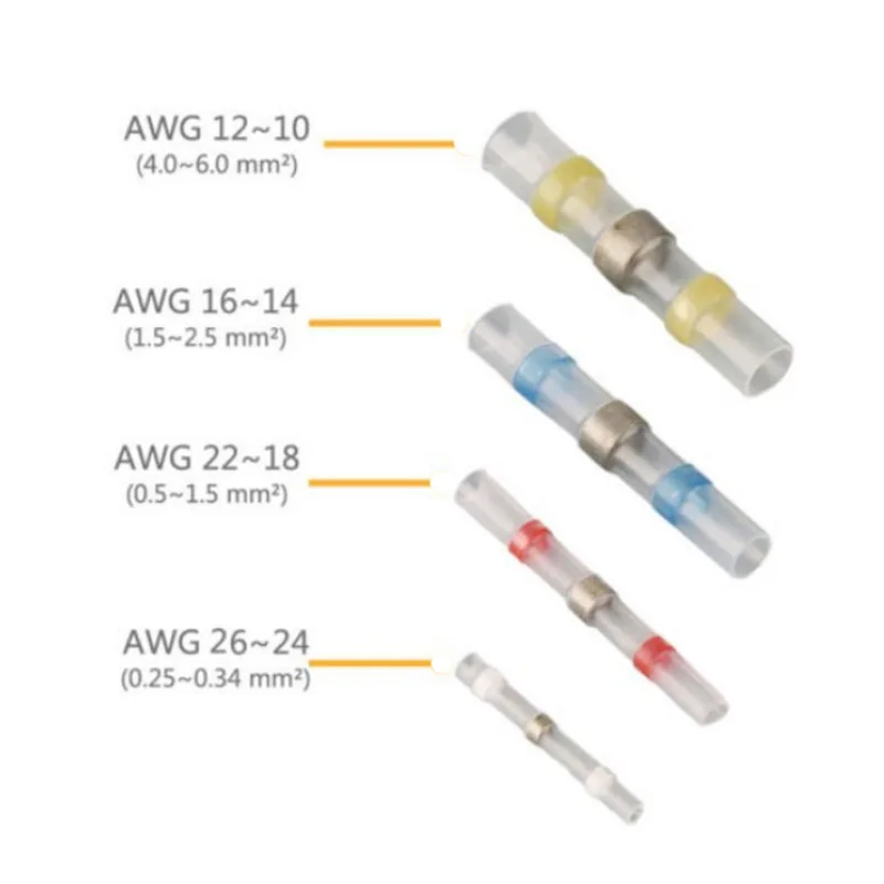50pcs 26-10 AWG Solder Sleeve Heat Shrink Butt Wire Splice Connector Waterproof 