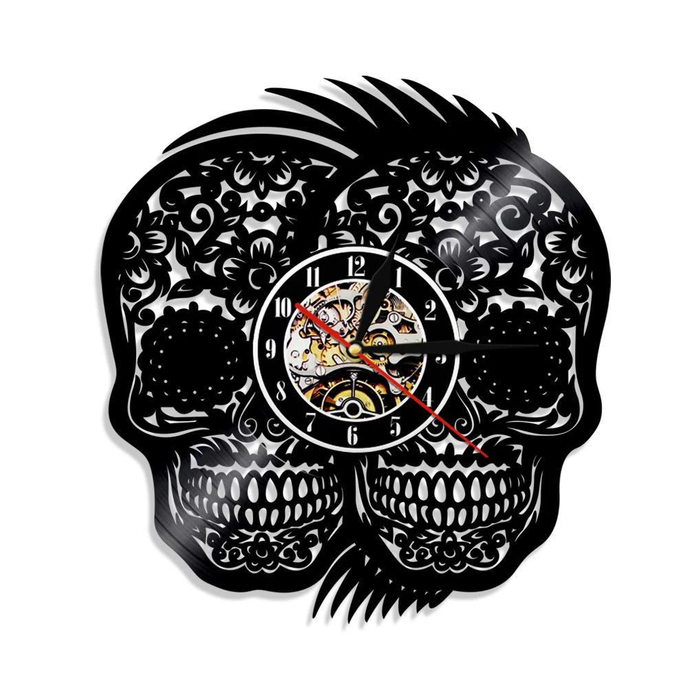 Reloj de pared de doble sonrisa con cabezas de calavera para Halloween