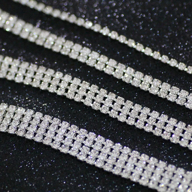 4 rows 16mm Wide crystal Rhinestone cup chain Glass Gold Flatback