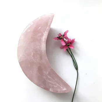 

High Quality Factory Hand Carved Natural Moon Shape Rose Quartz Healing Crystal Energy Singing Decoration Bowl TP