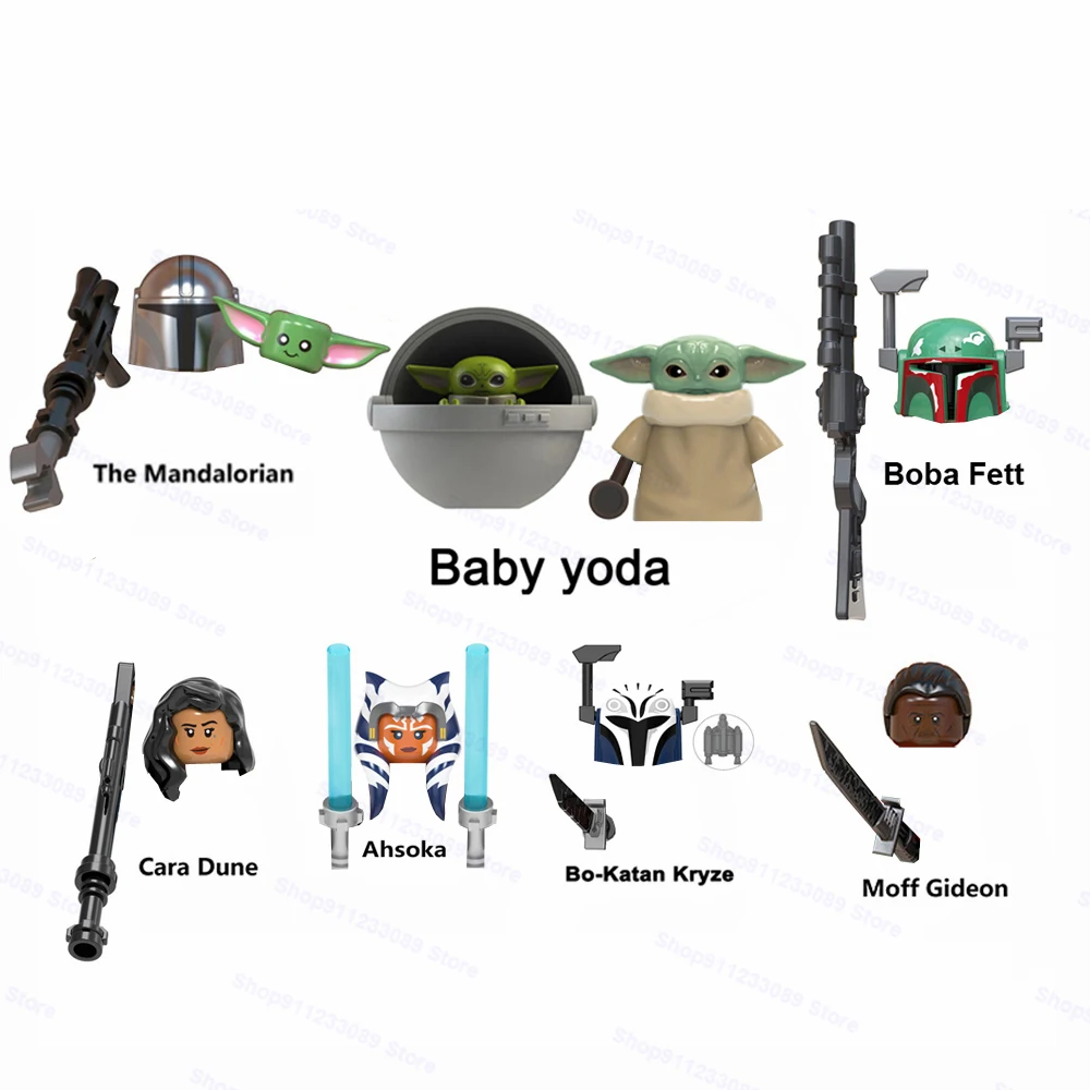 8pcs/set Boba Fett Bo-Katan Kryze Ahsoka Cara Dune Moff Gideon Grogu Building Blocks Bricks Star Model Figures Wars Toy Gift | Игрушки и