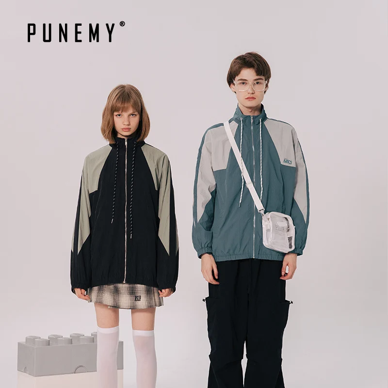 

Retro Streetwear Men Jackets Coats Windbreaker Hip Hop Harajuku Patchwork Zipper Oversize Stand Collar Swag Man's Jackets Coats