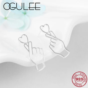 

Fashion 925 Sterling Silver Earrings hollow Gesture than heart fine Stud Earrings for women Accessories silver 925 Jewelry