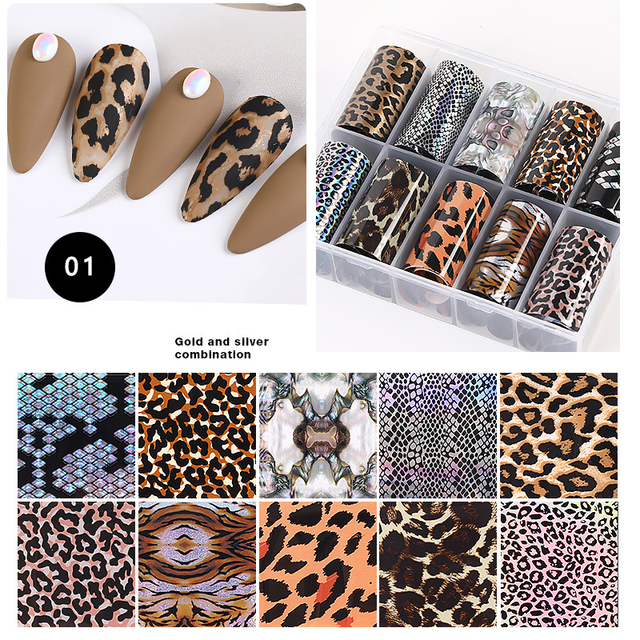 Nail Foils Snake Leopard Pattern Animal Print Nail Art Transfer Sticker Slide Nail Art Decals Nails Accessories