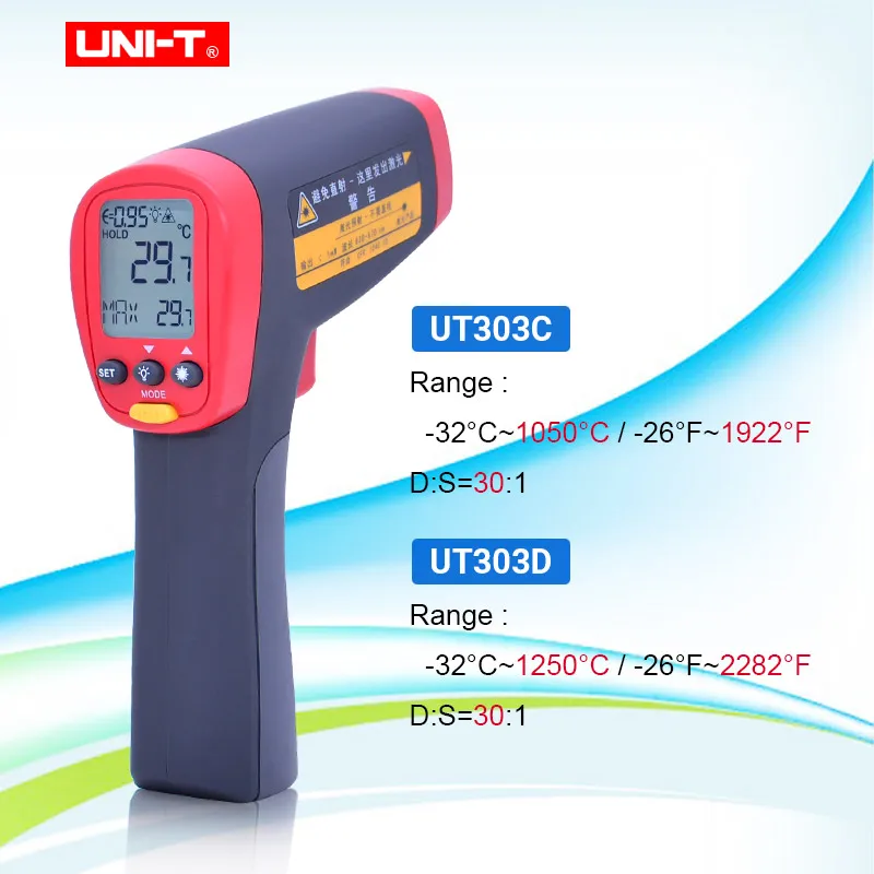 Uni-t UT303A UT303C UT303D Бесконтактный цифровой термометр инфракрасный лазерный термометр-пистолет тестер с ЖК-дисплеем