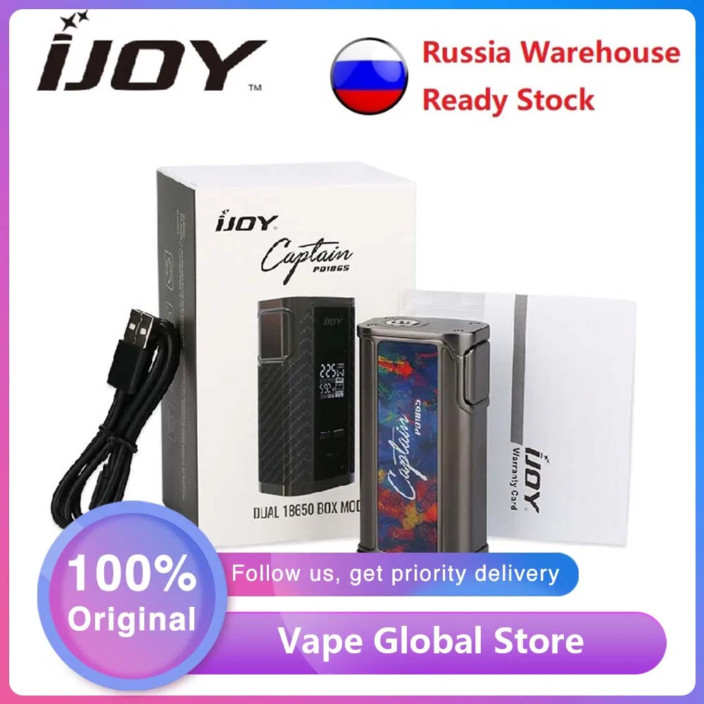 Оригинал 225 Вт IJOY капитан PD1865 TC коробка мод 0,96 дюймов OLED электронная сигарета модов классический Vape мод прошивка обновляемая Vs Drag 2/Shogun