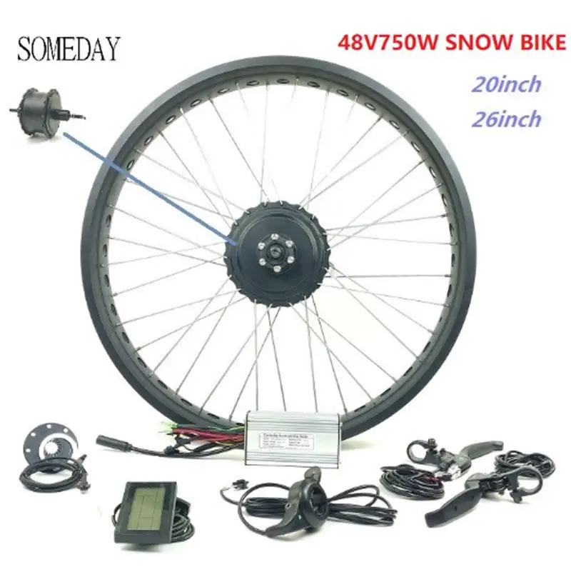 

SOMEDAY 48V750W E-BIKE snow bike Rear cassette wheel hub Motor Electric Bicycle conversion kit fat tire with LCD3 display