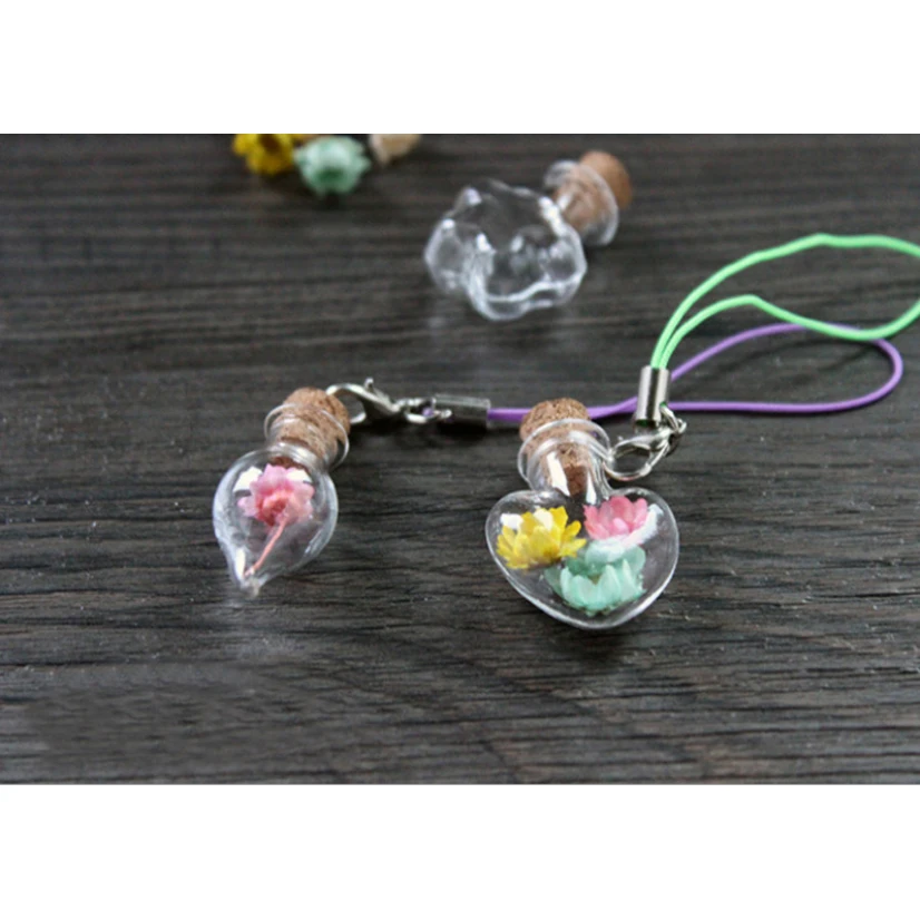 5Pcs Mini Bottles Cork Pendant Cute Wishing Bottle Geometry Glass Decorative Desk Accessories Wedding Small Gift