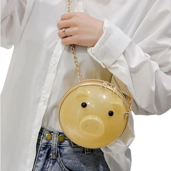 

AA Women Cute Pig Shaped Handbag Mini Two-way Zipper Round-shaped Shoulder Bag with Chain Strap Wild Style Crossbody Bags