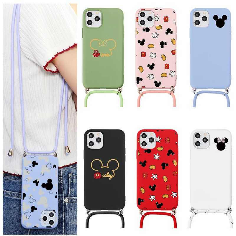 Cute Cartoon Lanyard Case For iPhone 11 12 Pro Max mini XR X Xs MAX 7 8 Plus 6 6S SE 2020 Necklace Strap Cord Chain Cover Fundas | Мобильные