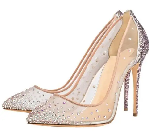 Moraima Snc/сетчатые туфли на высоком каблуке с украшением в виде кристаллов; пикантные вечерние свадебные туфли с острым носком; платье со стразами на каблуке