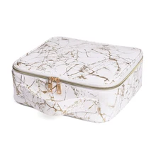 Мрамор Макияж сумка Портативный дорожный футляр большой косметический кейс с регулируемыми рассекателями