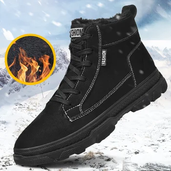 

Leather Winter Men Boots Outdoor Plush Boots Warm Shoes Men High Tops Snow Ankle Boots Comfortable Work Casual Shoes Sneakers