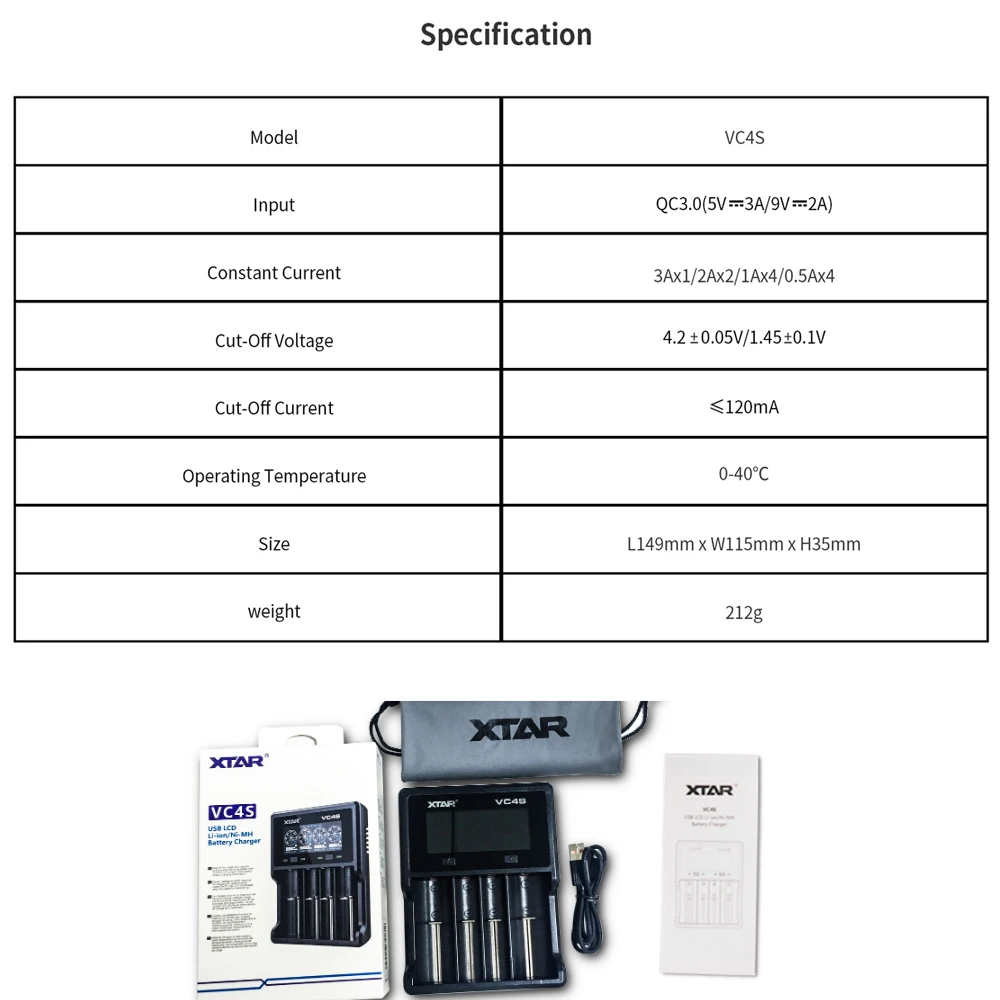 XTAR VC4S зарядное устройство QC 3 0 Быстрая зарядка макс А один слот ЖК дисплей USB для 12