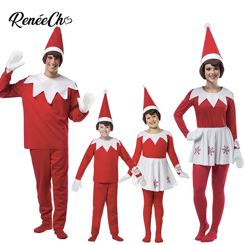 Christmas Kids Adult Elf Outfit Set Party Costume Fancy Dress Family Cosplay