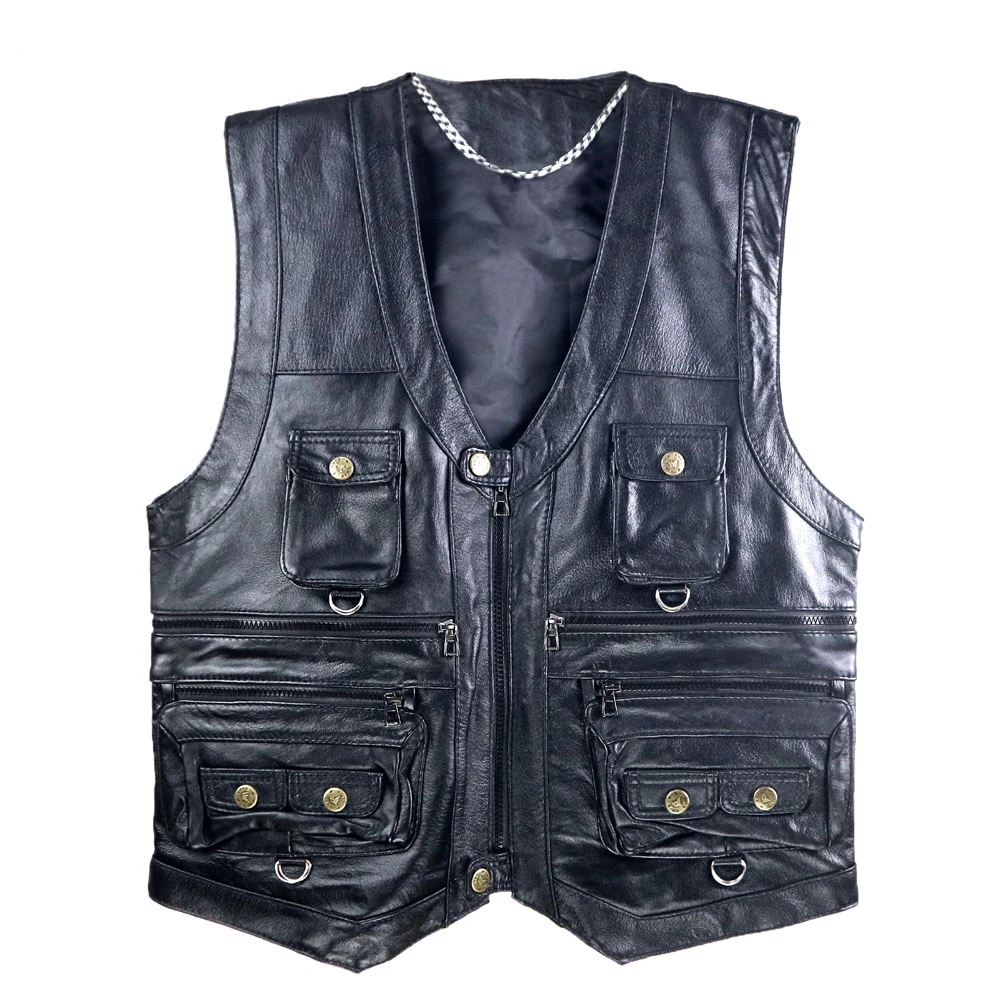 Жилет из натуральной кожи мужской s жилет для фотографии с множеством карманов