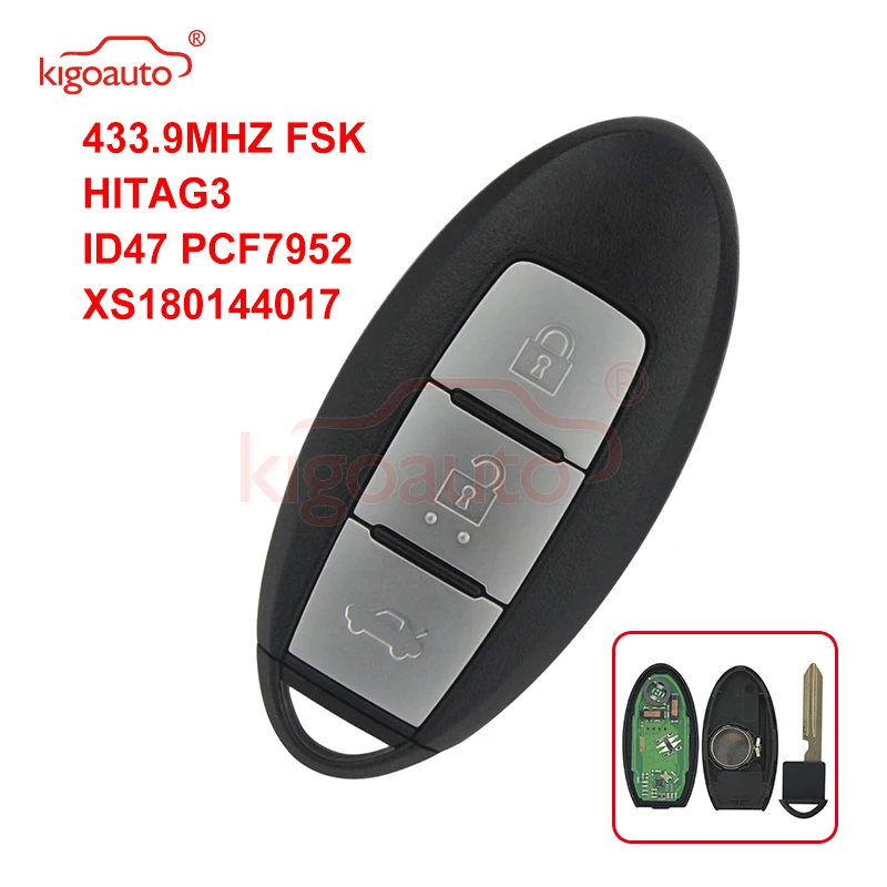 

Kigoauto Smart key 3 button 433.9MHZ FSK HITAG-3 ID47 PCF7952X for Nissan Teana keyless entry car key 2013 2014 2015