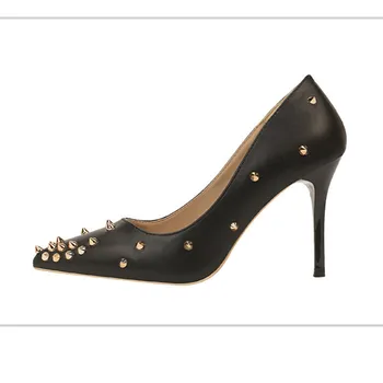 

Women's fashionable thin high heels women's high heels shallow mouth pointed head rivet sexy single high heels women's high heel