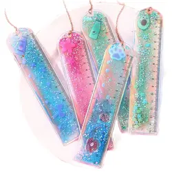 Cute Cartoon Built-in Quicksand Ruler Multifunctional Student Stationery Ruler With Pendant Regle Couture Escuadra Carpintero