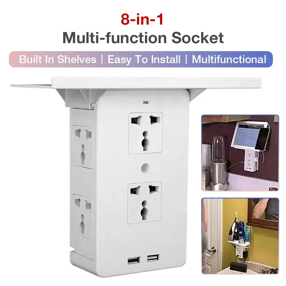 

Newest 8-in-1 Surge Protector Multi-function Socket Shelf For Home Use White 2 USB Interface Surge Protector Socket Shelf