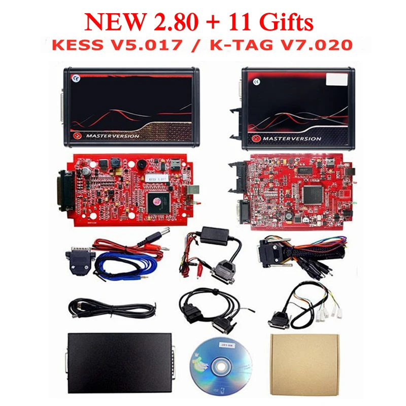 

OBD2 Manager Tuning Kit Online Kess V5.017 K-TAG 2.25 ECU Programmer EU Red KESS 2.80 KTAG V7.020 4 LED BDM Frame 22pcs Adapters