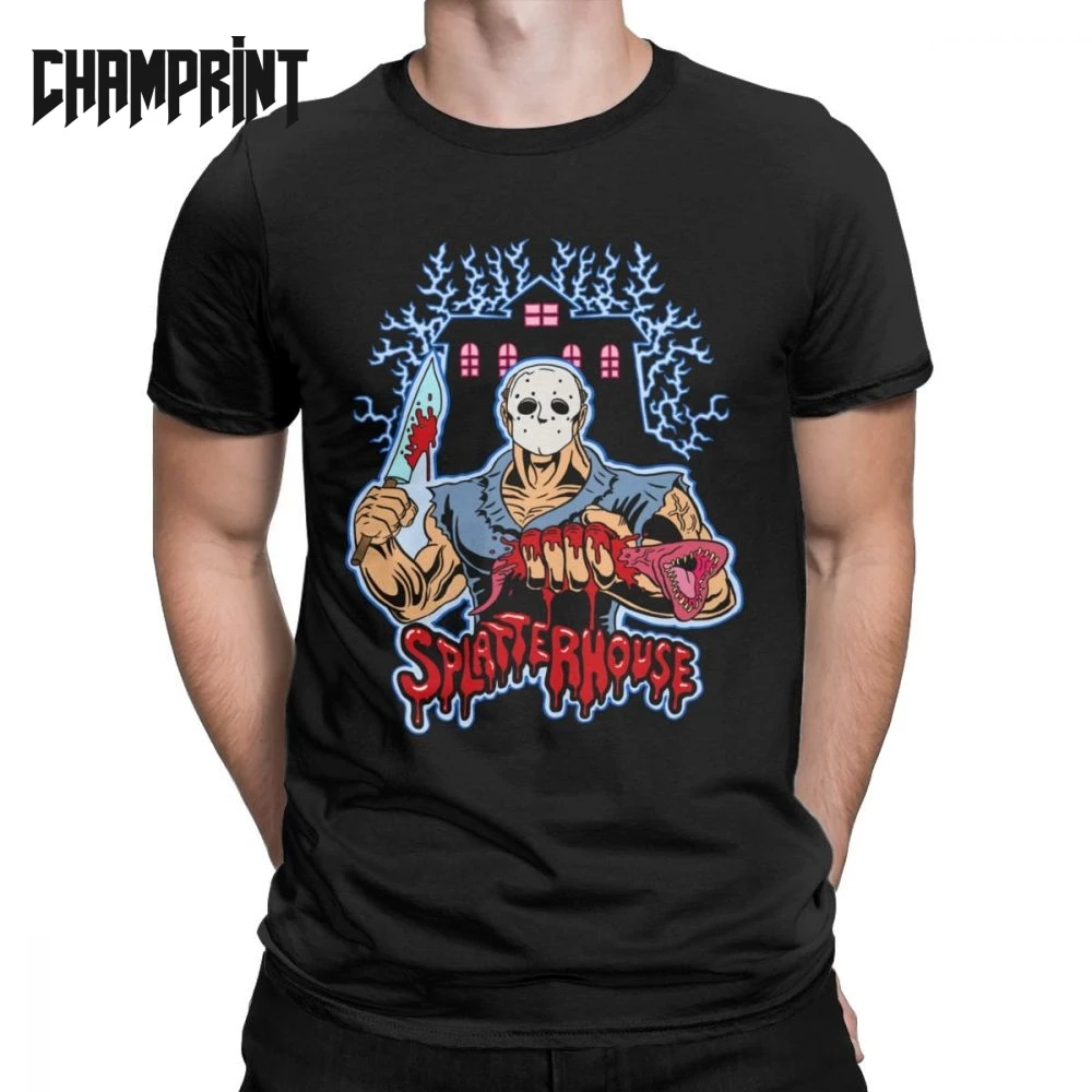 

Men House Of Splatter T Shirt Horror Movie Scary Friday the 13th Jason Voorhees Cotton Tops Short Sleeve Tees Printed T-Shirts
