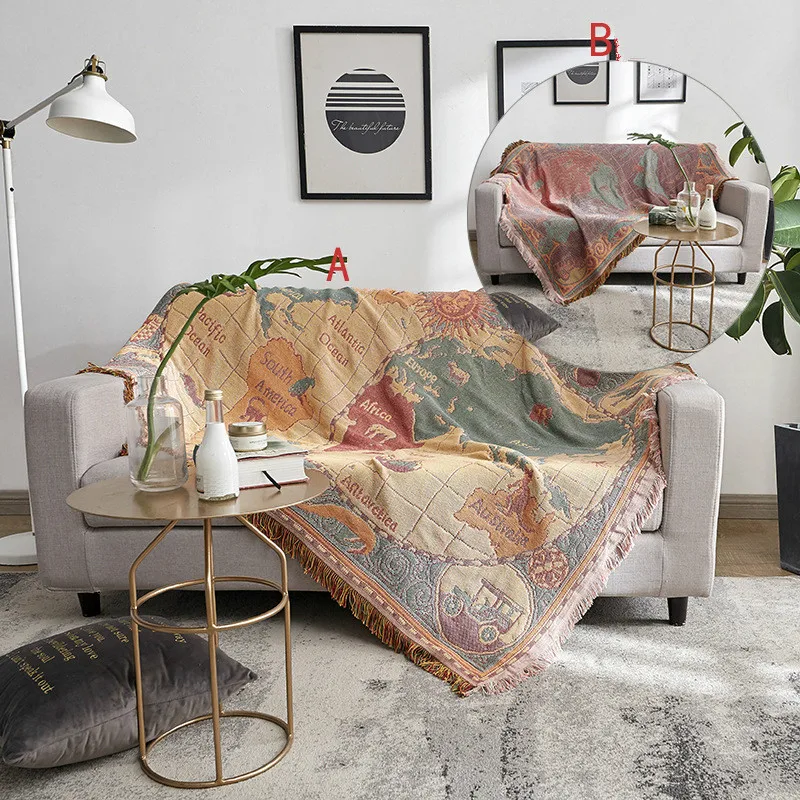 

World Map Pattern Knitted Throws Blanket For Sofa Travel Blanket Cotton Weighted Blanket Chair Sofa Cover Throw Blanket For Bed